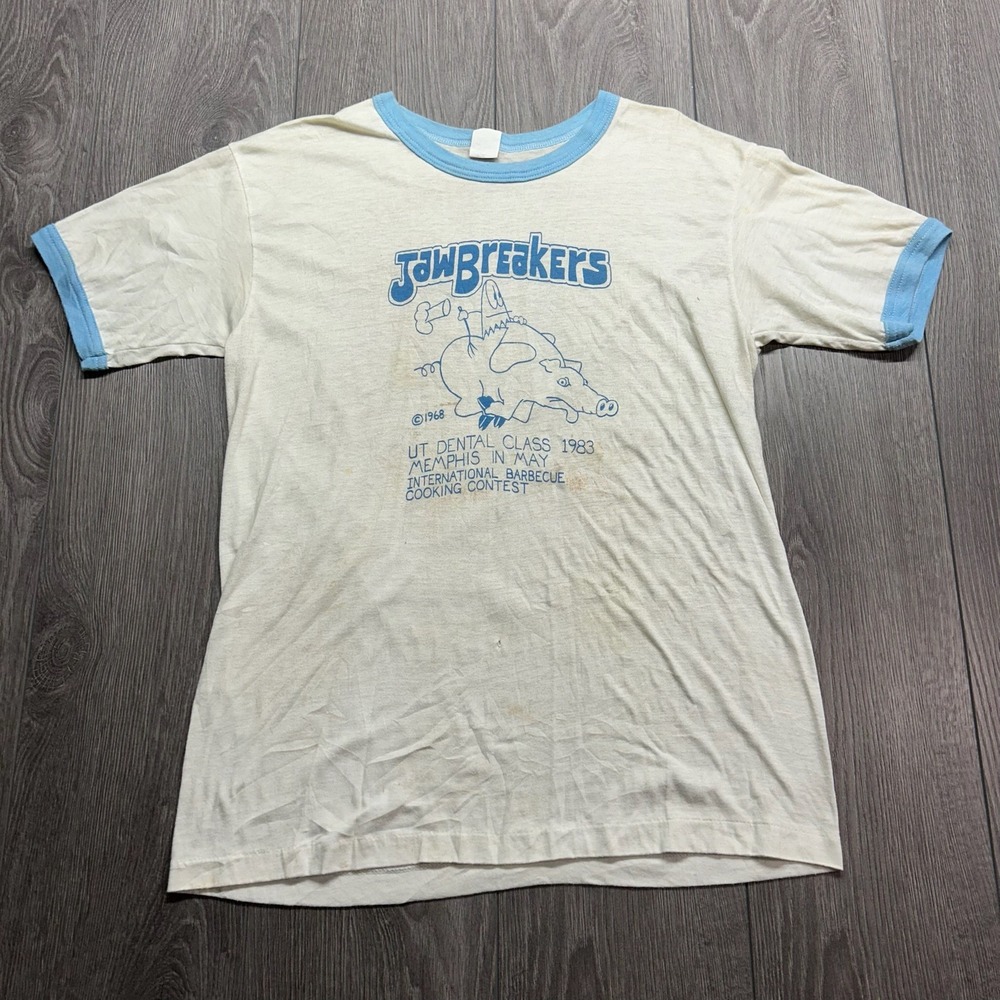 Vintage 1983 Memphis in May BBQ Ringer Tee Shirt UT Dental Jawbreakers XL USA